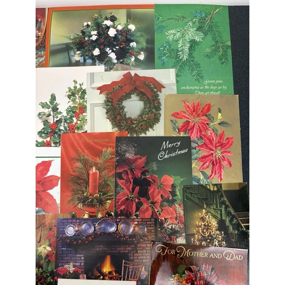 Vintage Christmas Cards Fronts ONLY Greenery Trees Wreaths Scrapbook Crafts 50+